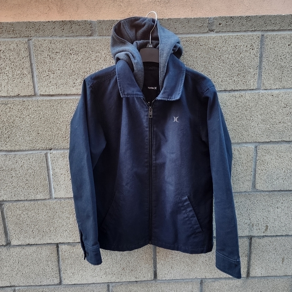 HURLEY hooded canvas jacket grey mens size M